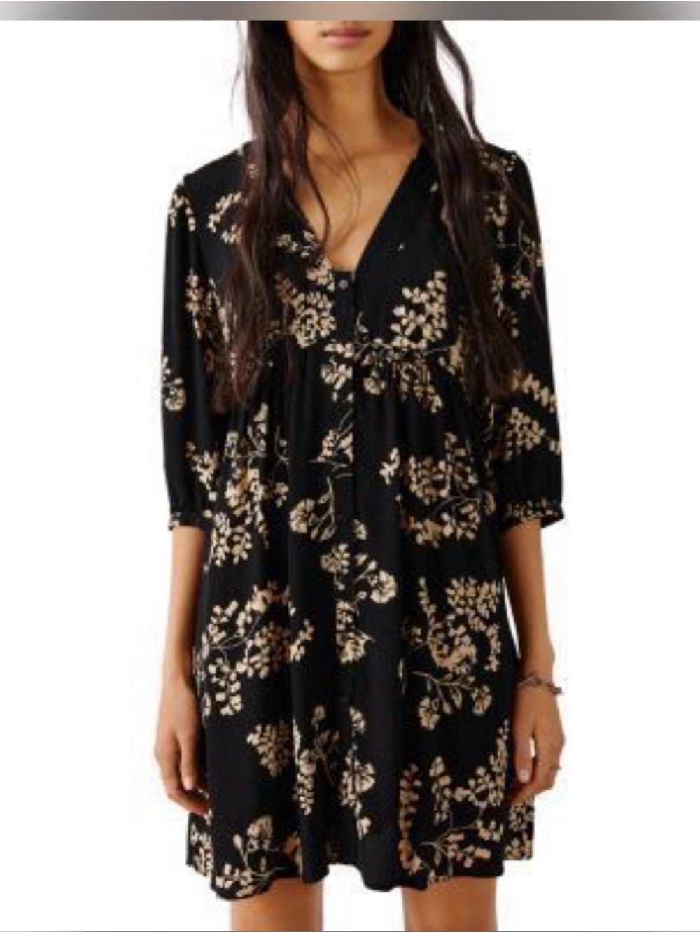 ba&sh Black Mini Dress with Cream Floral Print